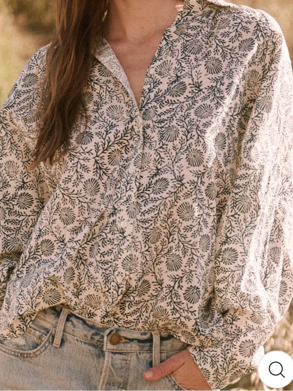 THE GREAT. The Estate Button Up in Feather Grass Block Print